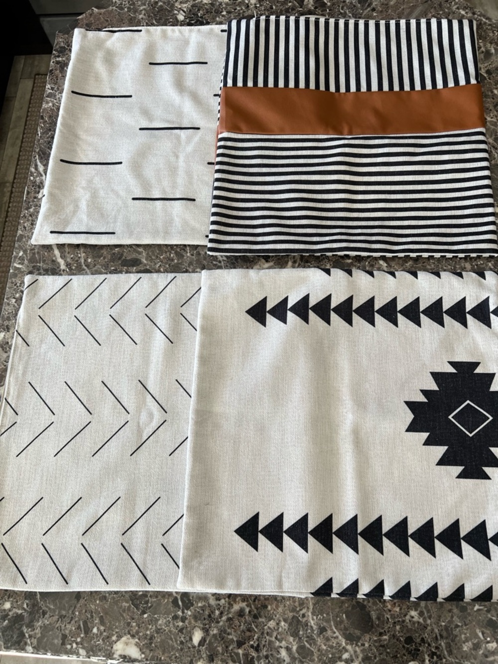 Set of 4 Modern Black & White Decorative Pillow Covers with Brown Accent (18x18)